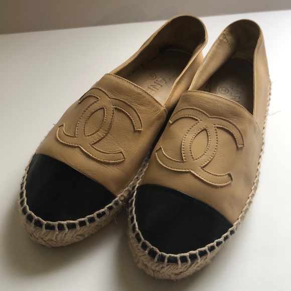 CHANEL Shoes - Authentic Chanel lambskin espadrilles beige & blk